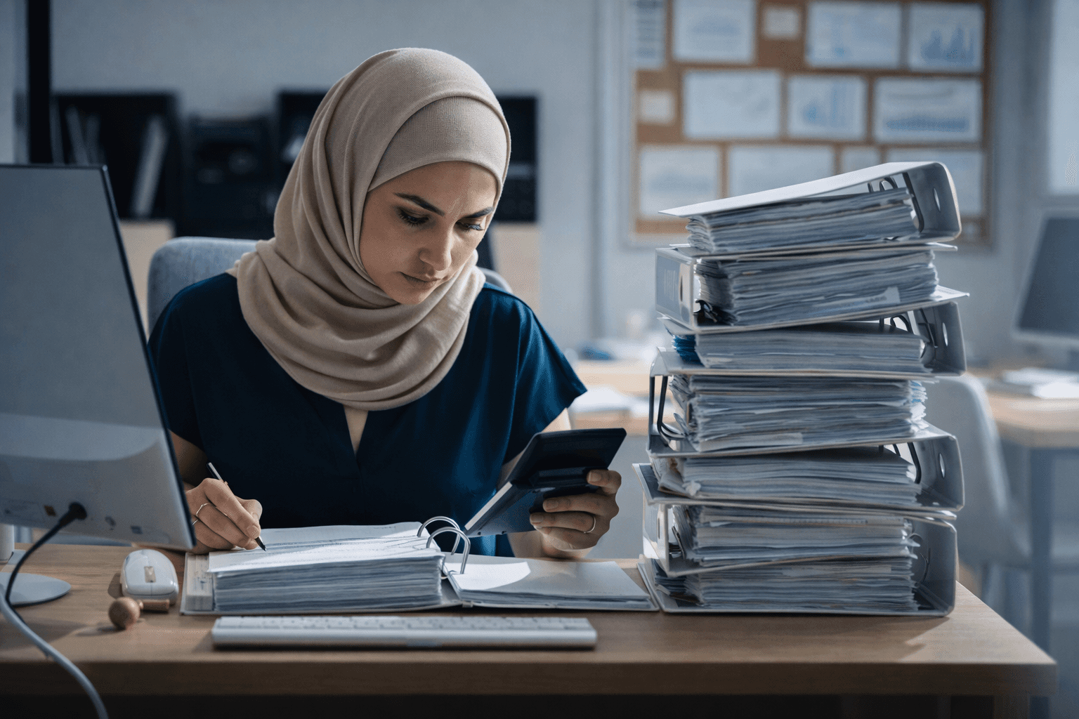 Employee reviewing her working-time account on a laptop