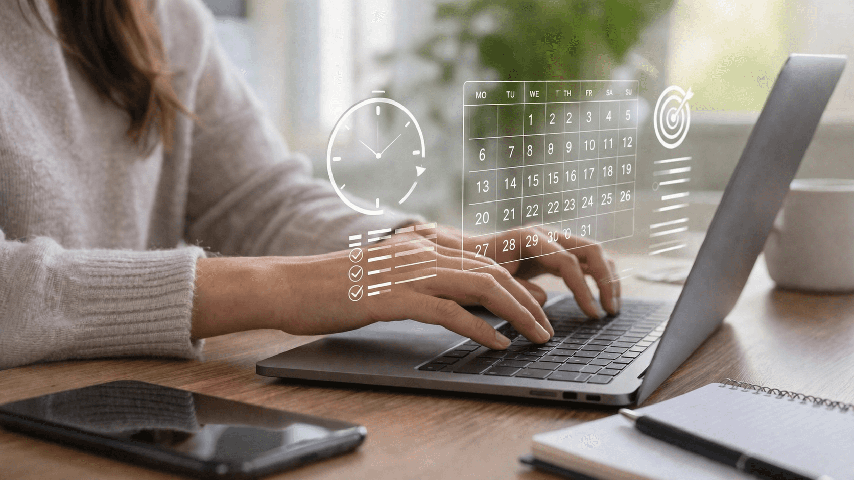 Woman recording working time on a laptop — time-tracking obligation 2026