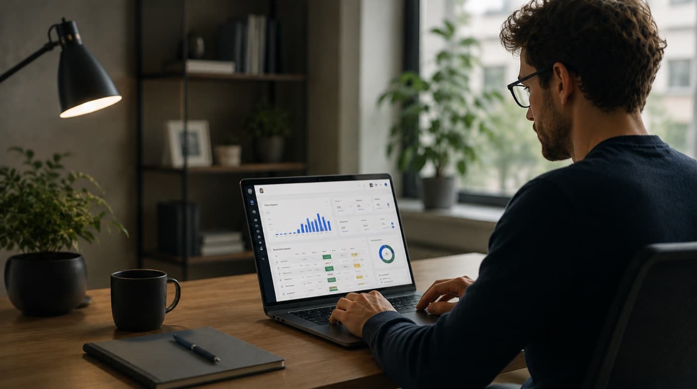 Partner prüft seine Shiftdesk-Empfehlungsstatistiken am Laptop