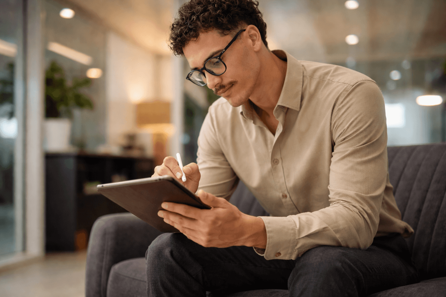 Man creating a shift schedule on a tablet