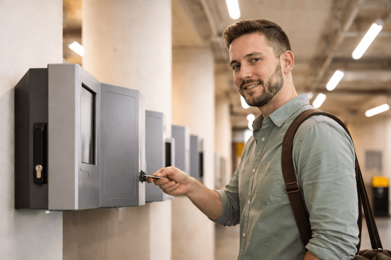 Mitarbeiter nutzt Hardware-Stechuhr – digitale Stempeluhr als Alternative