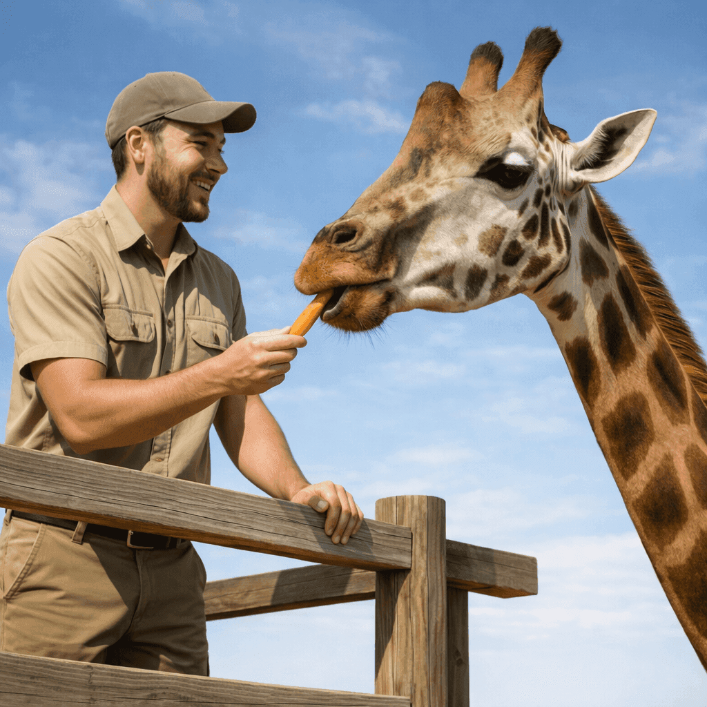 Mitarbeiter mit Giraffe im Freizeitpark: Shiftdesk Dienst- und Personalplanung für den Freizeitpark